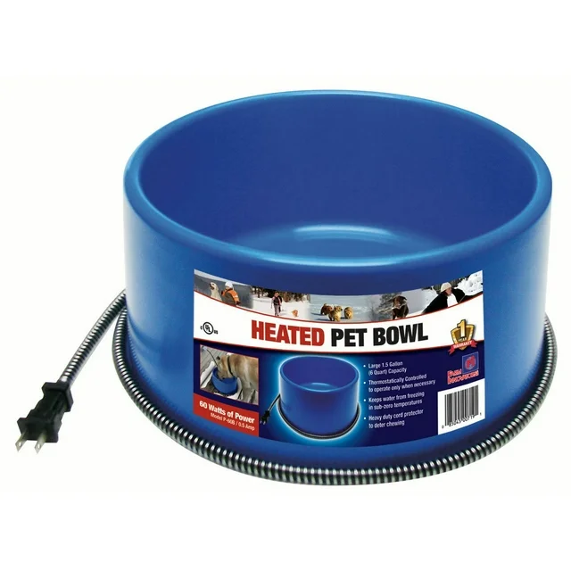 Round Heated Plastic Pet Bowl - Blue