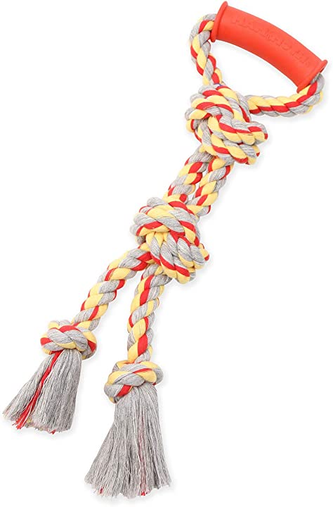 Flossy Chew Twin Tug w/ Rubber Handle - Small