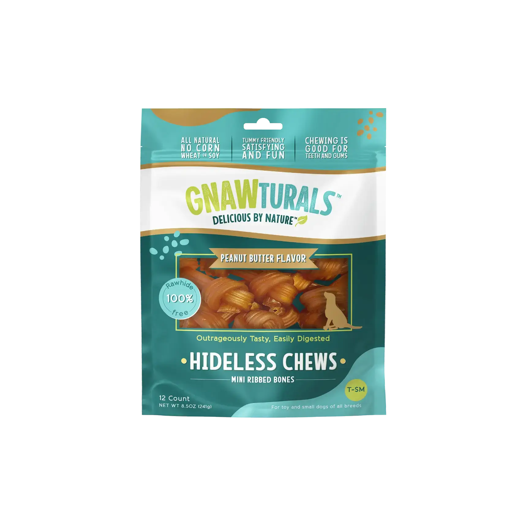 2.5 - 3" Mini Hideless Ribbed Bone - Peanut Butter