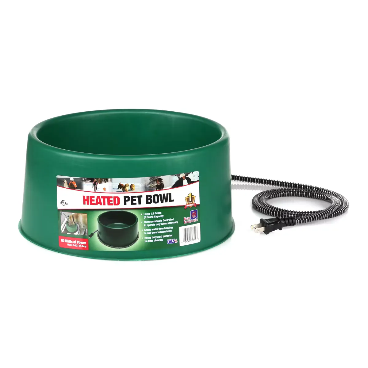 Round Heated Plastic Pet Bowl - Green