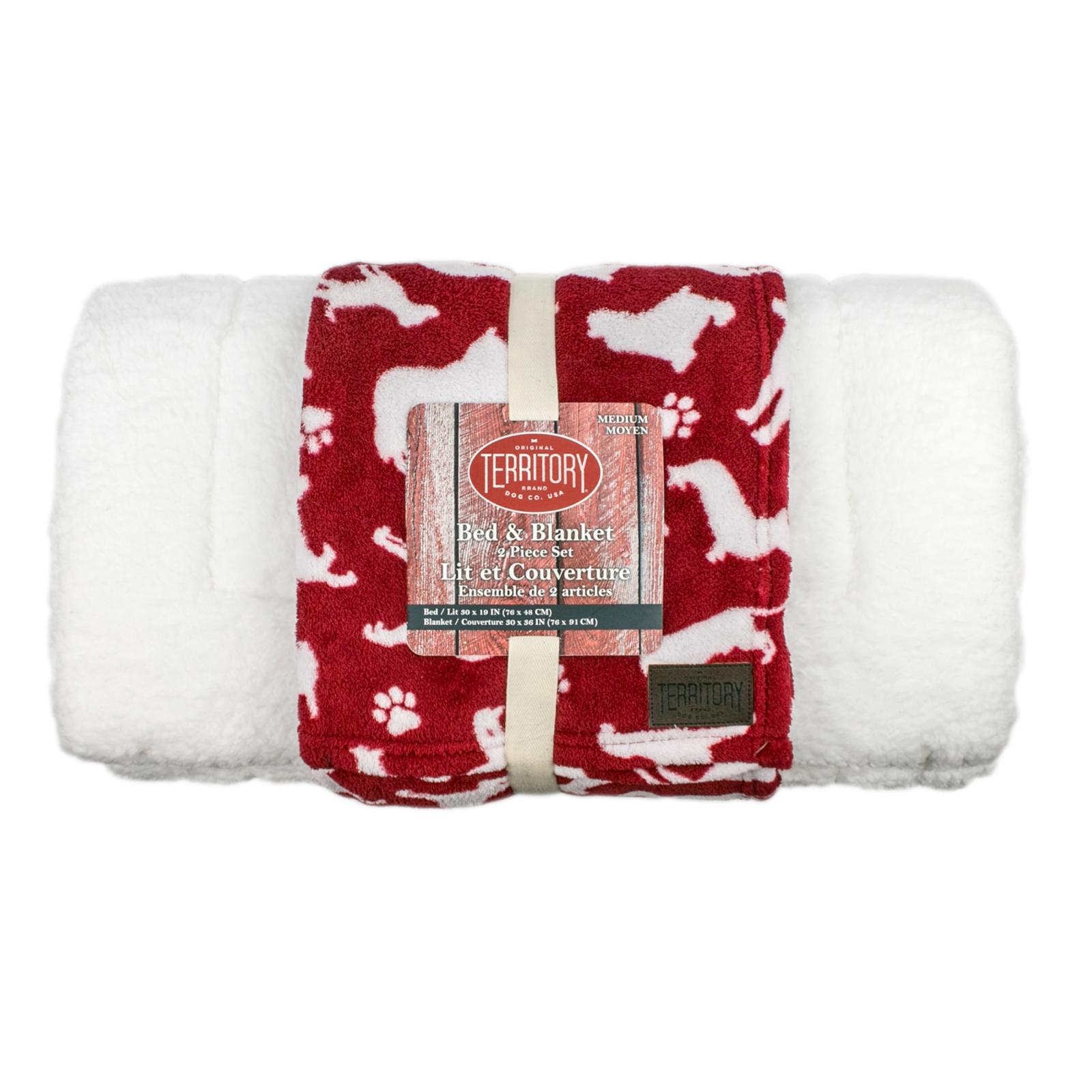 Bed & Blanket Combo - Red Dog Pattern