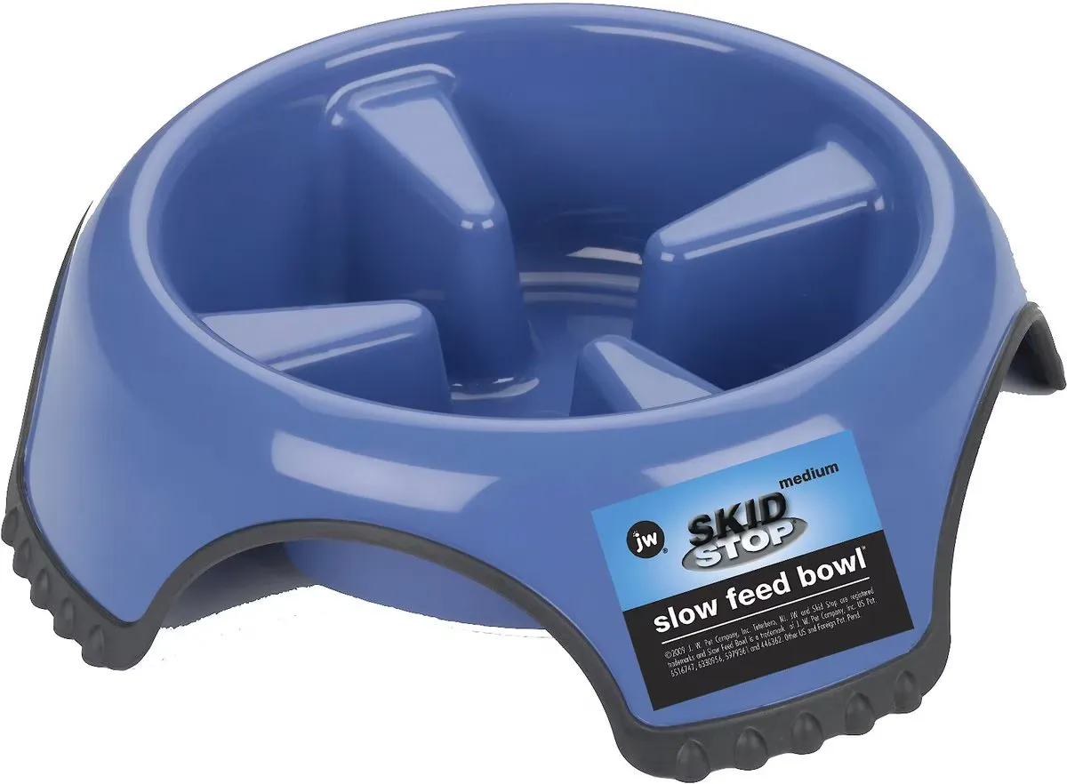 Skid Stop Slow Feed Bowl - Blue & White Speckle
