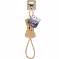 Natural Leather Bone Tug Toy - 16"