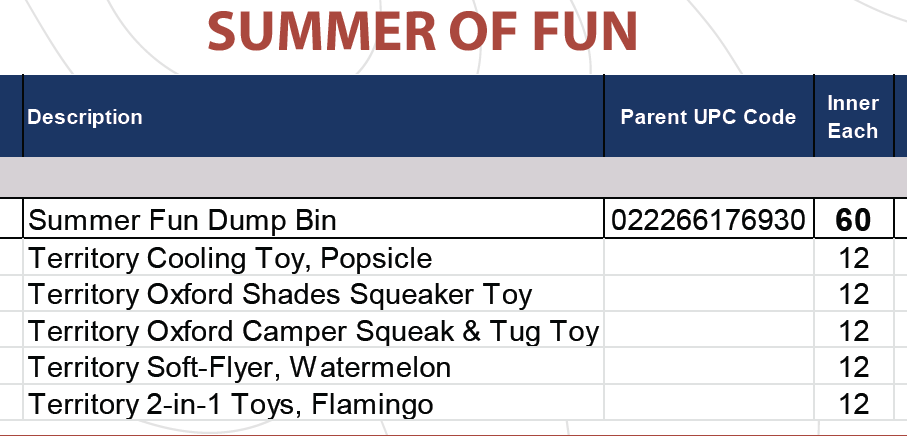 TER SUMMER FUN DUMP BIN - TOYS